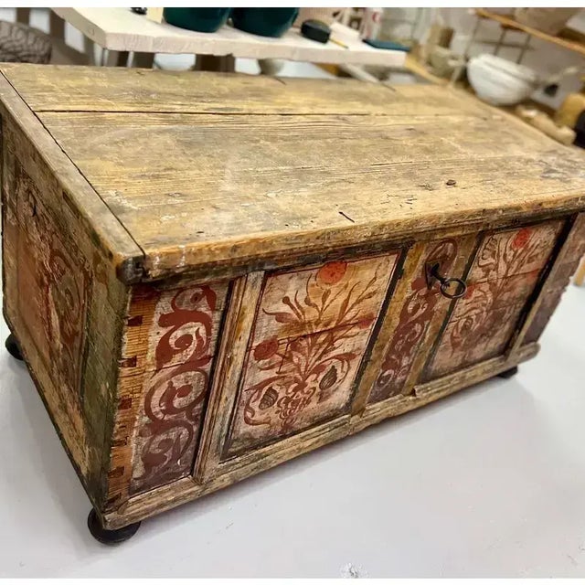 Gorgeous one-of-a-kind large Handmade 1800's Swedish Blanket Chest with interior storage and working skeleton key. In...