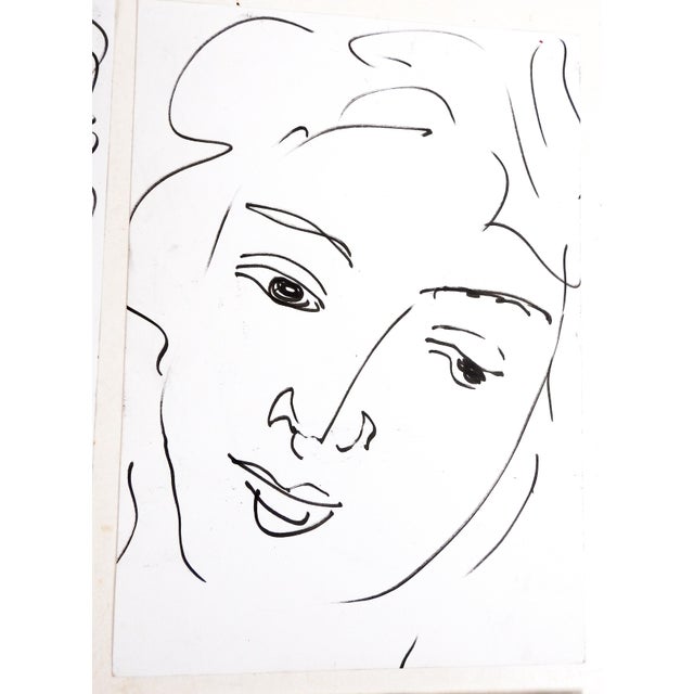 Mid-Century Modern Vintage Quick Portrait Sketches Drawings - Set of 4 For Sale - Image 3 of 6