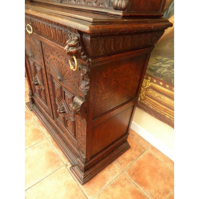 Antique Victorian Country Oak Bookcase with Carved Faces and Lions, 1860 For Sale - Image 6 of 18