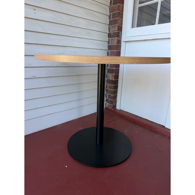 Round Pedestal Dining Table, Oak Laminate Top by West Coast Industries 'Disc Table' For Sale - Image 4 of 6