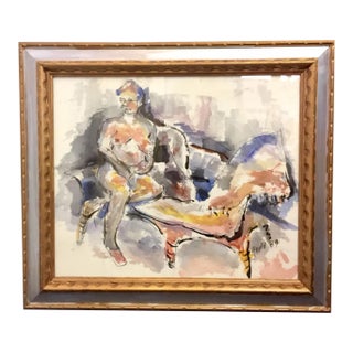 Vintage John Howard Gould (Canada, 1929-2010) Original "Girl in Repose" Watercolor Painting Circa 1989 For Sale
