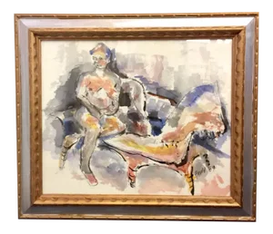 Vintage John Howard Gould (Canada, 1929-2010) Original "Girl in Repose" Watercolor Painting Circa 1989