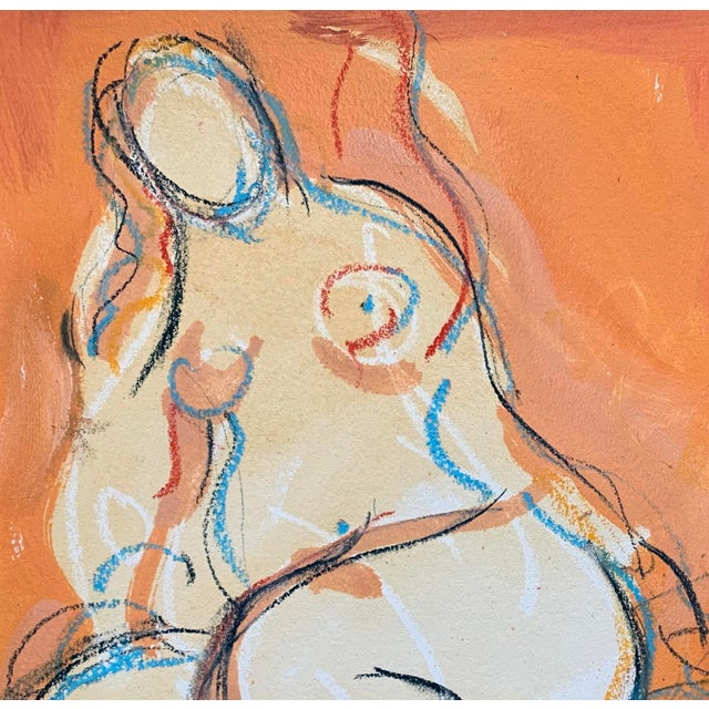 Drawing from the model - Gestural study of the beauty of a woman sitting and lounging. Oil paint, charcoal and cray-pas on...