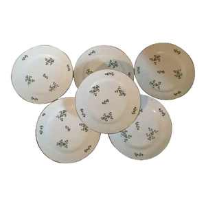 19th Century French Empire Porcelain Dihl Plates, Sprig Cornflower Pattern - Set of 6