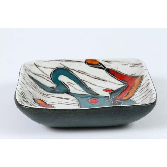 Red Set of Four Italian Leather-Backed Ceramic Dishes Florence, Circa 1950 For Sale - Image 8 of 18