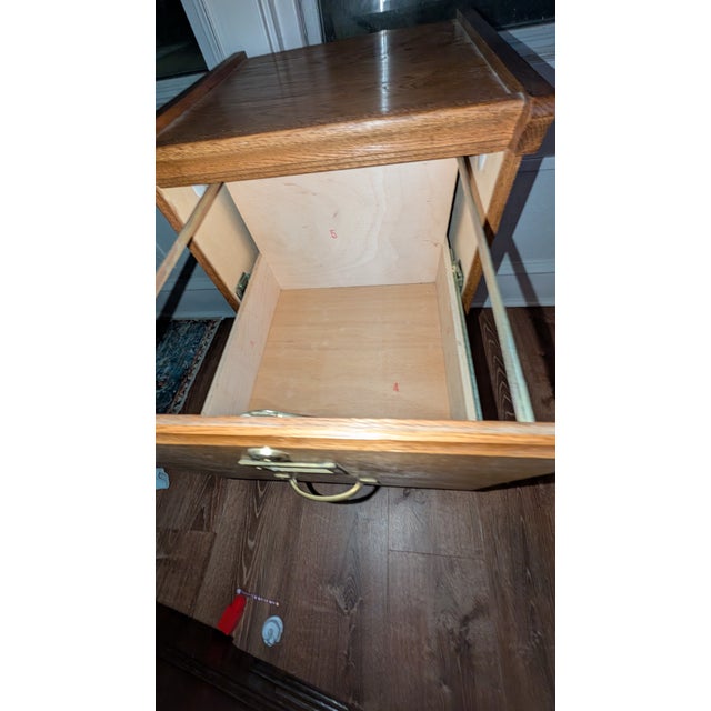Mid-Century Modern Vintage Two Drawer Oak Filing Cabinet With Keys For Sale - Image 3 of 4