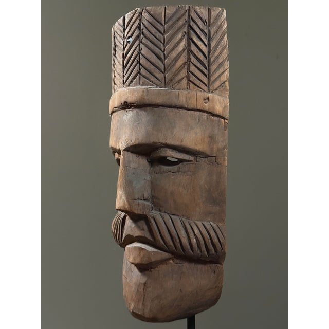 Portraiture Vintage Hand Carved Mexican Folk Art Mask of a Man With Mustache For Sale - Image 3 of 9