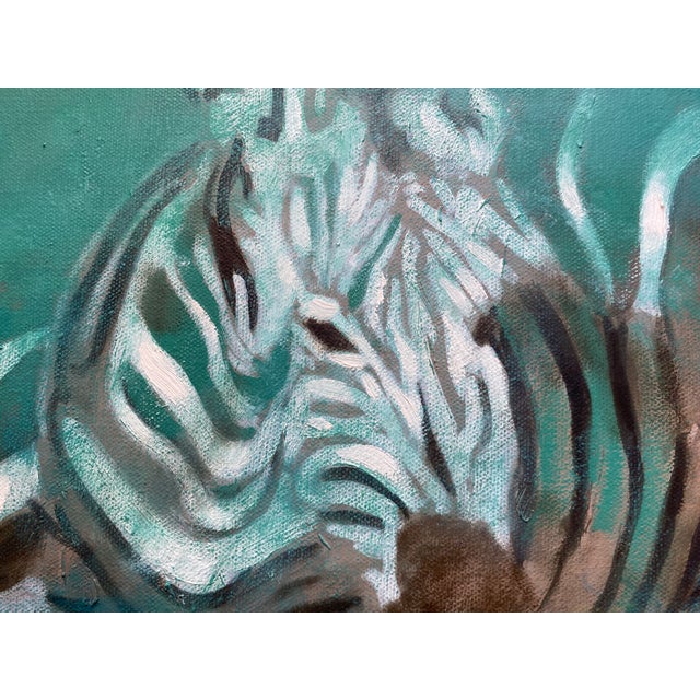 Surrealism 1990s Zebras Nocturnal Expressionism Oil Painting For Sale - Image 3 of 4