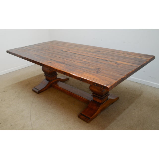 Late 20th Century Ralph Lauren Distressed Pine Farmhouse Trestle Dining Table For Sale - Image 5 of 11