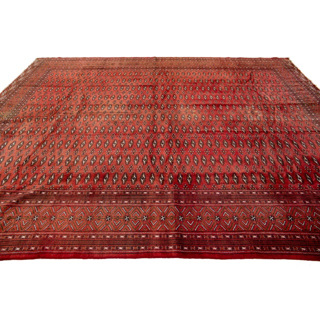 Vintage Handmade Turkaman Red Wool Rug With Allover Pattern For Sale - Image 4 of 10