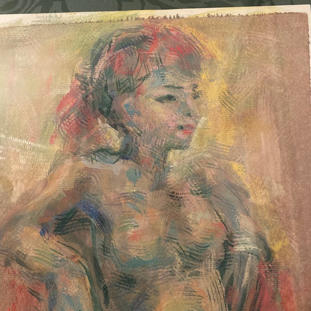 1970s Vintage Abstract Nude Portrait Painting on Paper Signed For Sale - Image 5 of 9