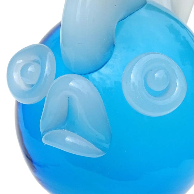 Late 20th Century Murano Vintage Blue White Opalescent Italian Art Glass Fish Figurine Paperweight Sculpture For Sale - Image 5 of 9