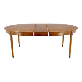 Mid-Century Modern Oval Banded Burl Wood Tapered Legs One Leaf Dining Table For Sale