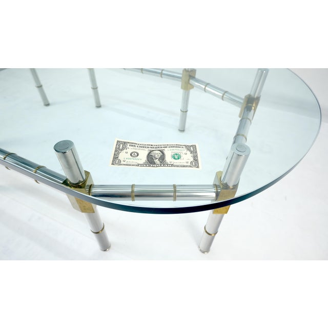 Brass & Chrome Faux Bamboo Base 3/4" Thick Oval Glass Top Coffee Table For Sale - Image 12 of 12