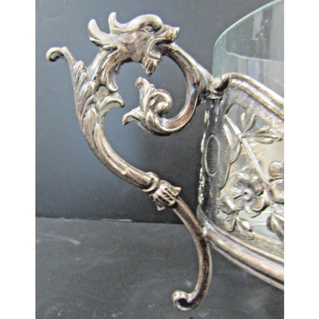 1910s Topazio Portuguese Sterling Silver Crystal Centerpiece Jardiniere Dragon Handles For Sale - Image 13 of 18