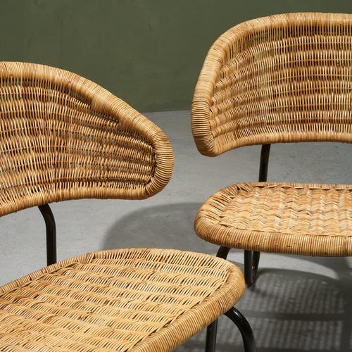 Metal Rattan Lounge Chairs with Black Tubular Steel Frames by Dirk van Sliedregt for Gebroeders Jonkers, Netherlands, 1960s, Set of 4 For Sale - Image 7 of 10