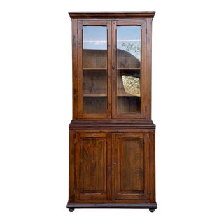 19th Century Spanish Vitrine, Bookcase Tallboy Cabinet With Glass Doors For Sale