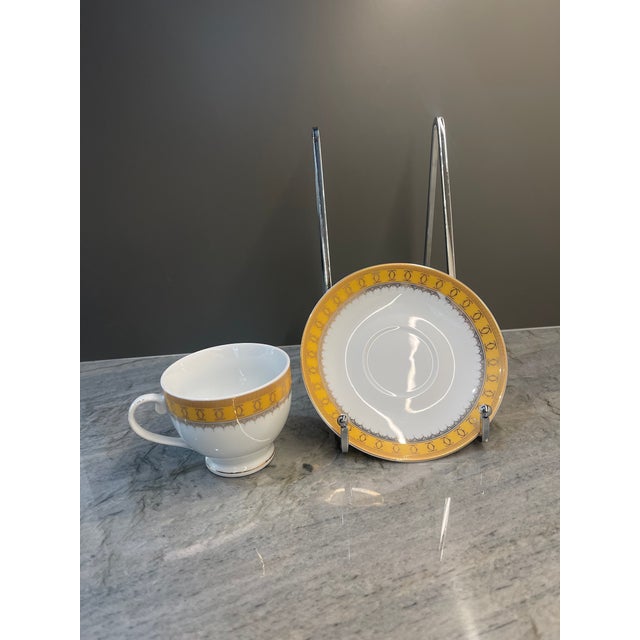 Casati Fine Porcelain Bavaria Design - An elegant Casati China teacup with saucer crafted in fine white porcelain and...