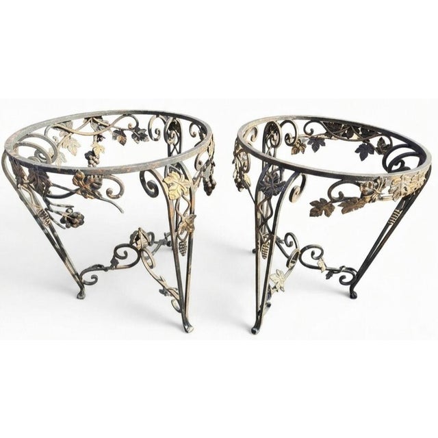 French 1920s Two French Art Deco Wrought Iron Tables With Marble Top For Sale - Image 3 of 5
