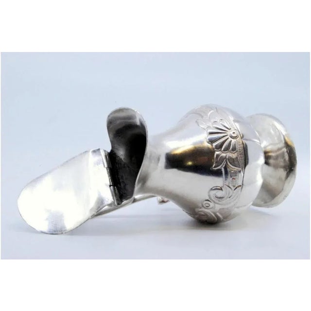 Gummed Silver Altar Cruet with Embossed and Hinged Lid with Water Symbol For Sale - Image 5 of 10