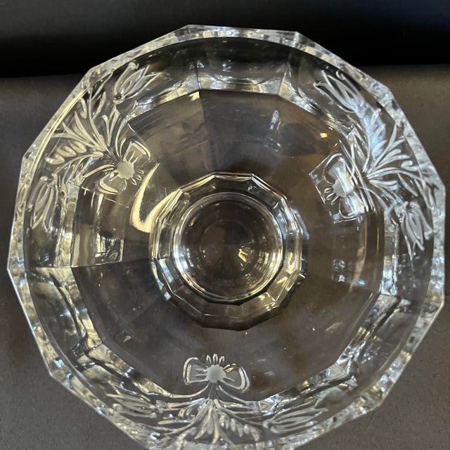 Vintage Etched Crystal Pedestal Candy Dish With Lid | Floral Rose Motif | Elegant Vanity Jar For Sale - Image 10 of 10