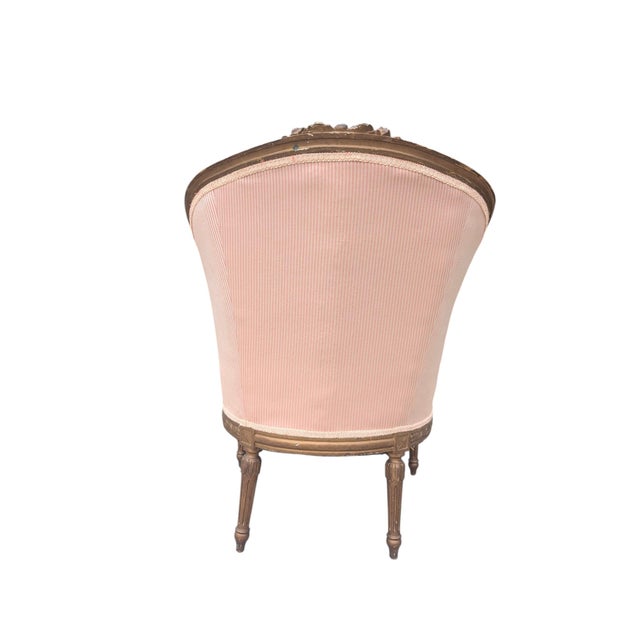 Late 19th Century Bergere Tub Chair With Light Pink Ticking Stripe Upholstery For Sale - Image 10 of 17