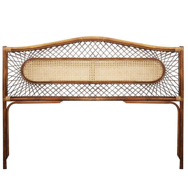 Mid-Century Vintage Bamboo and Rattan Double Bed Headboard, 1960s For Sale
