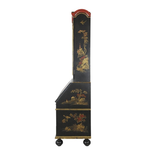 Wood Vintage English George III Style Black and Red Decorative Tall Secretary Cabinet For Sale - Image 7 of 12