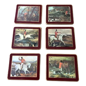 Late 20th Century Vintage Lady Clare Fox Hunt Beverage Coasters by Asprey & Co. Set of 6 Made in England