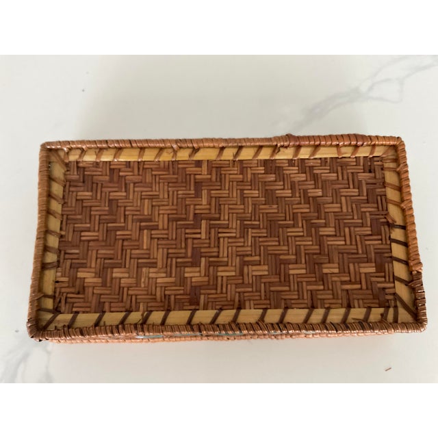 VINTAGE RATTAN BASKET MID CENTURY FARMHOUSE BASKET. Lightweight decorative, rectangular shape rattan wicker basket...