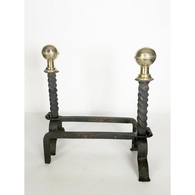 Andirons in Cast Iron and Brass, Black and Gold, France, 1960s, Set of 2 For Sale - Image 11 of 12