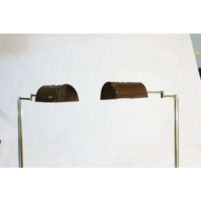 1960 Vintage Bauer Lamp Co. Swing-Arm Pair Pharmacy Floor Lamp Plexi Base-With Built in Rheostat Dim For Sale - Image 9 of 11