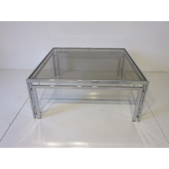 Modern 1970's Milo Baughman Styled Chrome and Glass Coffee Table For Sale - Image 3 of 3