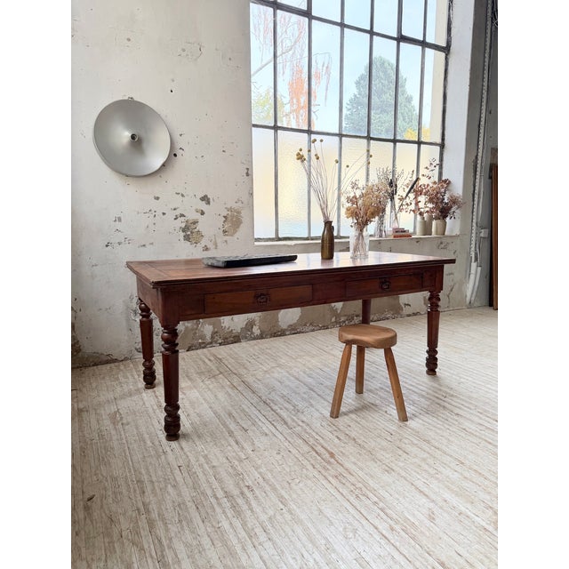 Brown Antique Farmhouse Table in Walnut, 1900s For Sale - Image 8 of 18