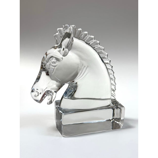 Gorgeous solid glass horse head sculpture / bookend by Heisey Glass, made sometime between 1937 and 1956. A perfect piece...