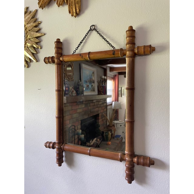 Antique French Faux Bamboo Turned Wood Wall Mirror For Sale - Image 18 of 18