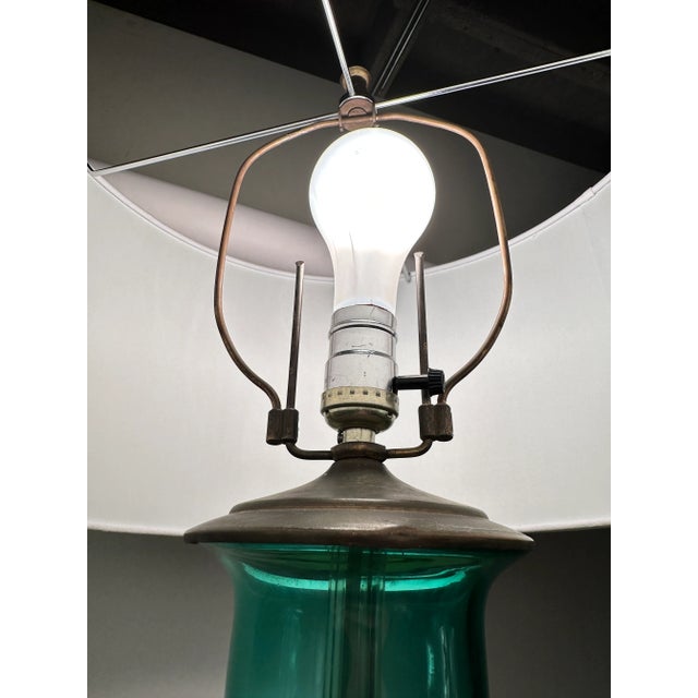 Midcentury Modern Turquoise Glass Lamp For Sale - Image 4 of 5
