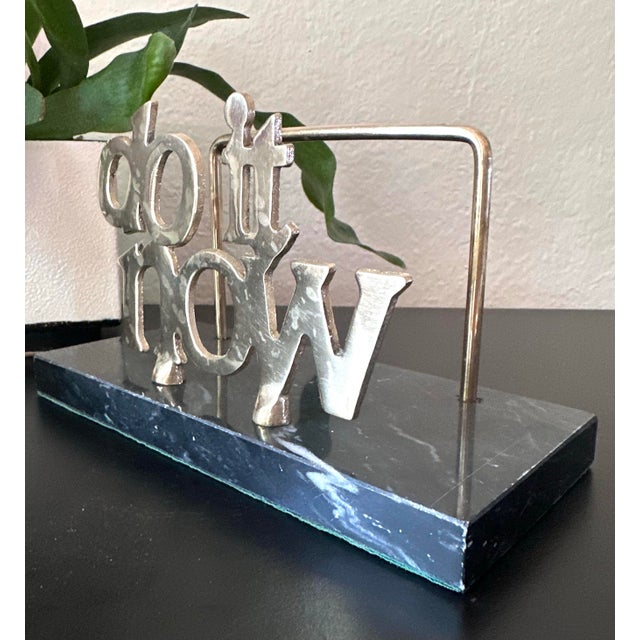 1980s Vintage Do It Now Marble and Brass Mail Paper Holder Desk Accessory For Sale - Image 5 of 12
