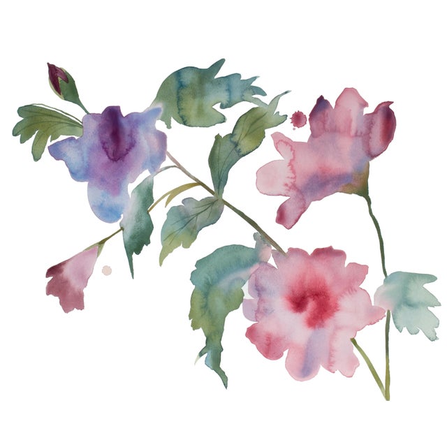 "Hibiscus No. 5" Contemporary Original Botanical Flowers Watercolor Painting by Elizabeth Becker For Sale
