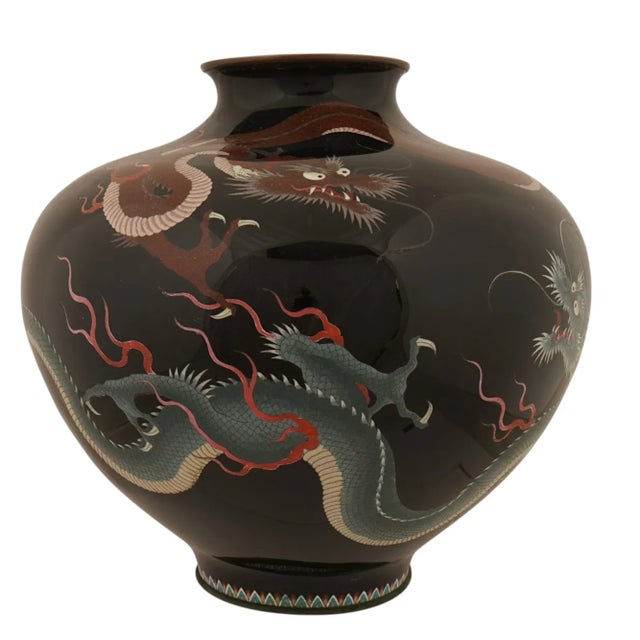 Late 19th Century Monumental Meiji Japanese Cloisonne Enamel Double Dragon Vase For Sale - Image 5 of 7