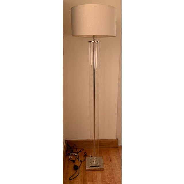 Early 21st Century French Column Cylindrical Glass Floor Lamp by Restoration Hardware For Sale - Image 5 of 8