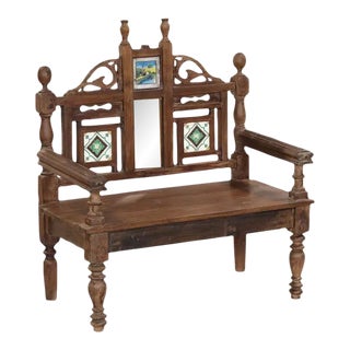 1910s Antique Anglo-Indian Teakwood Entry Bench For Sale
