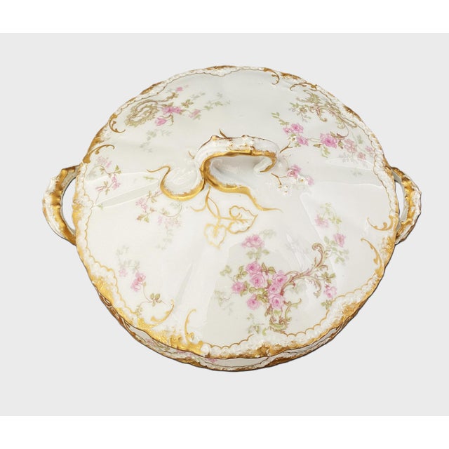 Late 19th C. Theo Haviland Schleiger 144f, Round Covered Vegetable Bowl, Pink Roses, DBL Gold For Sale - Image 10 of 17