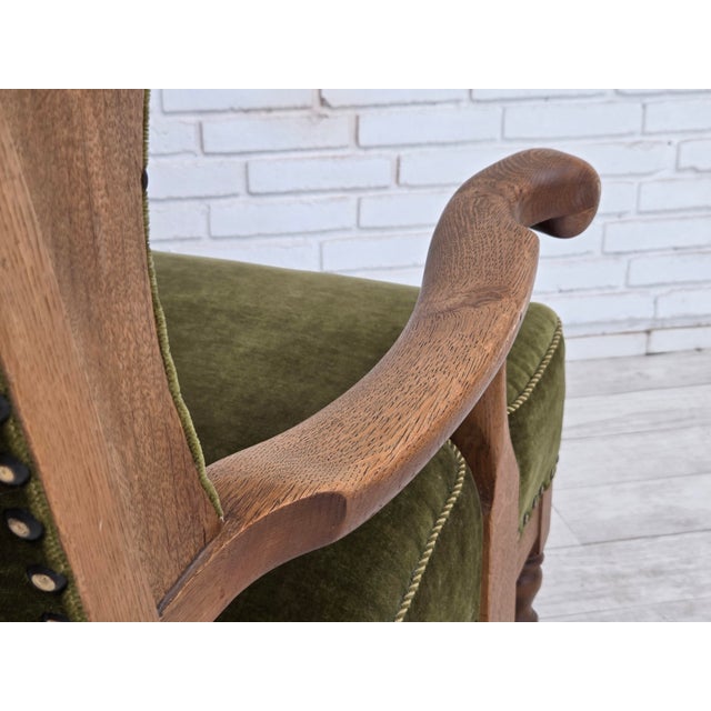 Wood Vintage Danish Wingback Lounge Chair in Furniture Velour and Oak, 1960s For Sale - Image 7 of 18