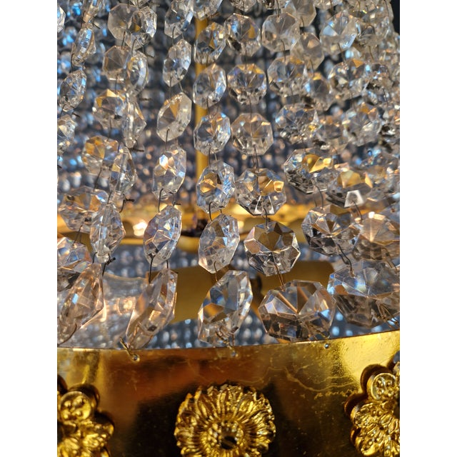 Vintage Large Crystal Tent and Basket Crystal Chandelier Gold Ornaments For Sale - Image 6 of 9