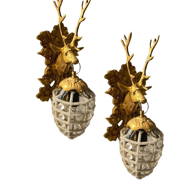 Crystal beaded shades gold color metal frames height 35 cm width 12 cm depth 13 cm features 1 light requires e14 light...