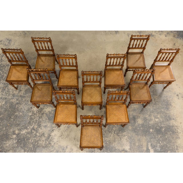 French 19th Century French Louis XIII Walnut Dining Chairs W/ Cane Seats - Set of 12 For Sale - Image 3 of 18