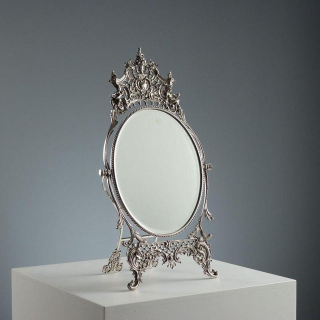 Table Mirror in Silver Metal For Sale - Image 12 of 12