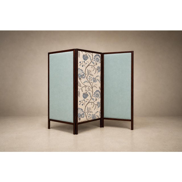 Mid-Century Modern Three-Panel Screen in Brazilian Rosewood & Upholstered Fabrics by Sergio Rodrigues, 1960s For Sale - Image 3 of 14