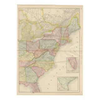 Antique Map of the Eastern United States with Florida Inset from Rand McNally, 1899 For Sale